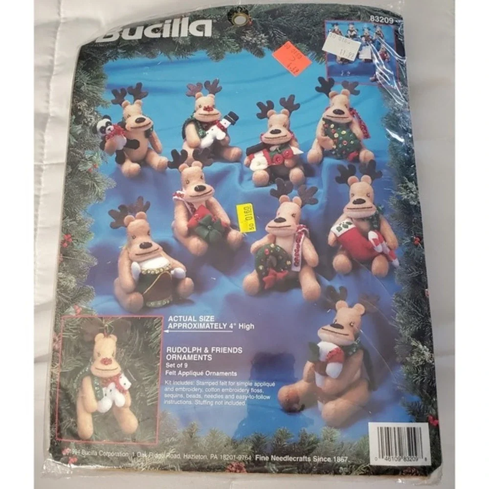 Bucilla Felt‎ Applique ORNAMENT KIT RUDOLPH & FRIENDS Reindeer #83209 SEALED
